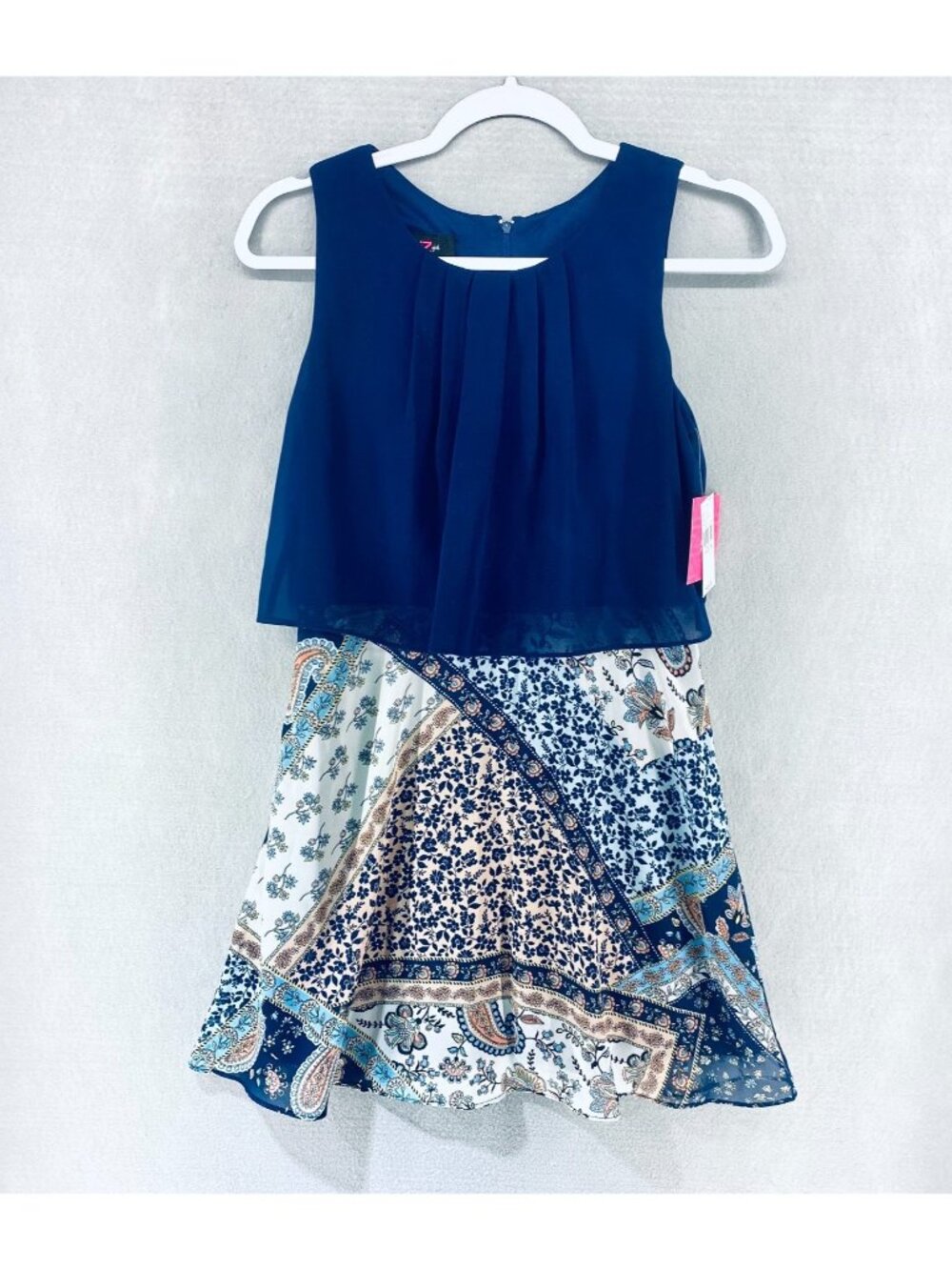 IZ Byer Dress Girls 16 Blue Stretch Floral Midi Wedding Party NWT